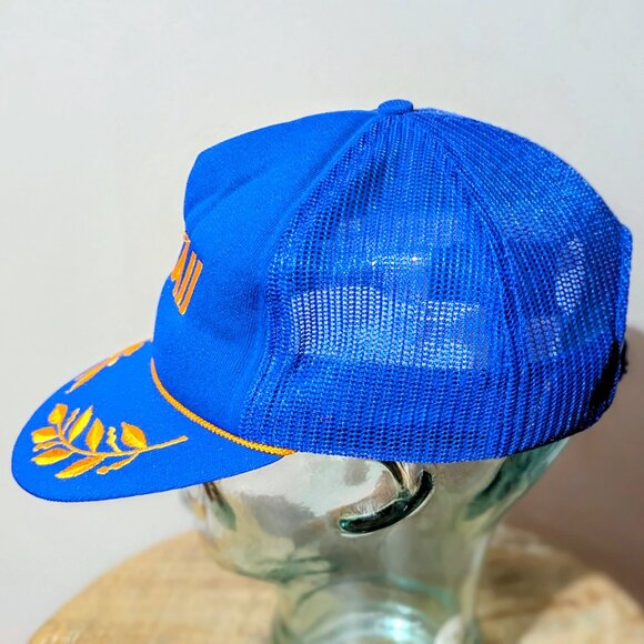 Vintage Hawaii Trucker Hat – 1980s Foam Front Snapback – Blue & Gold - Picture 2 of 5